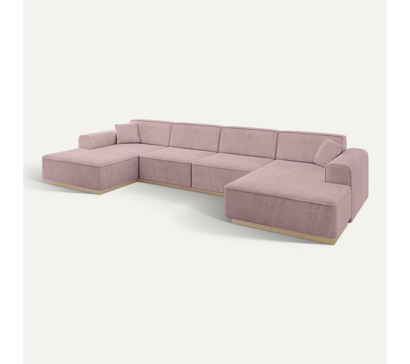 Canapé D'angle Irea-u2 301x165x80  Panoramique En Tissu - Rose