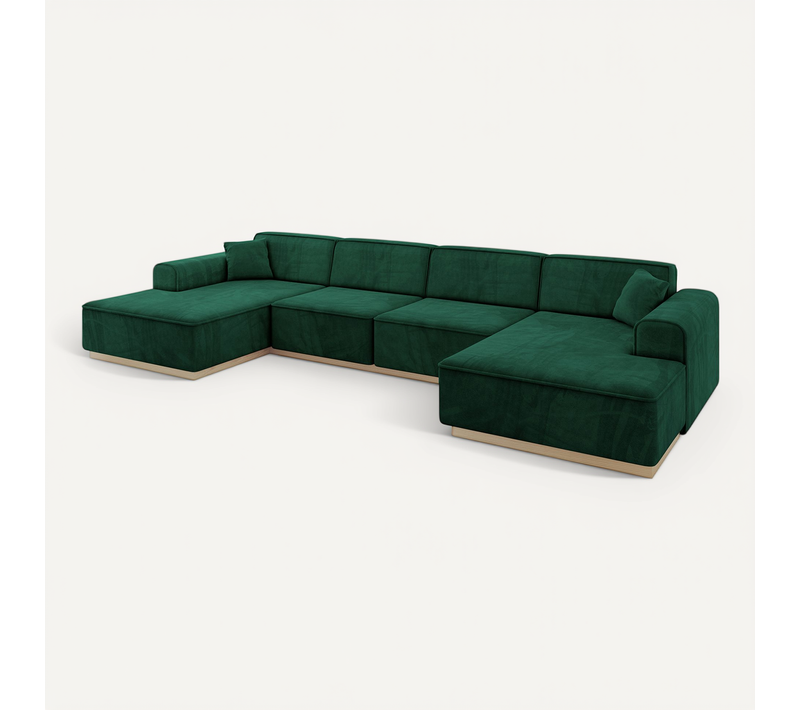 Canapé D'angle Irea-u2 301x165x80 Panoramique En Velours - Vert Foncé