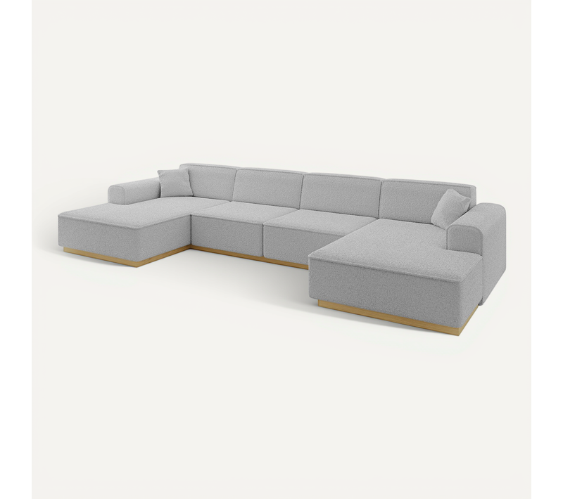 Canapé D'angle Irea-u2-v2 301x165x80 Panoramique En Tissu - Gris Clair