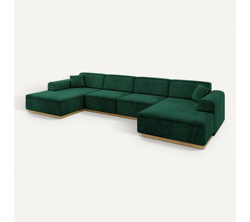 Canapé D'angle Irea-u2-v2 301x165x80 Panoramique En Velours - Vert Foncé