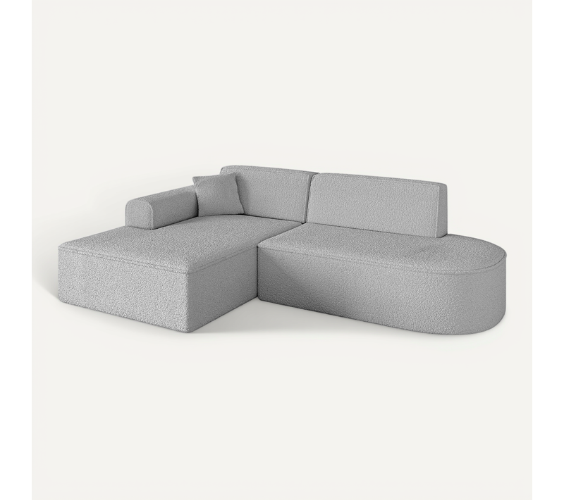 Canapé D'angle Irea-l1-v3 232x165x77 Angle Gauche En Bouclette - Gris Clair