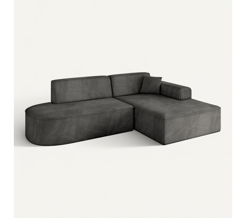 Canapé D'angle Irea-l1-v3 232x165x77 Angle Droit En Velours - Gris Foncé
