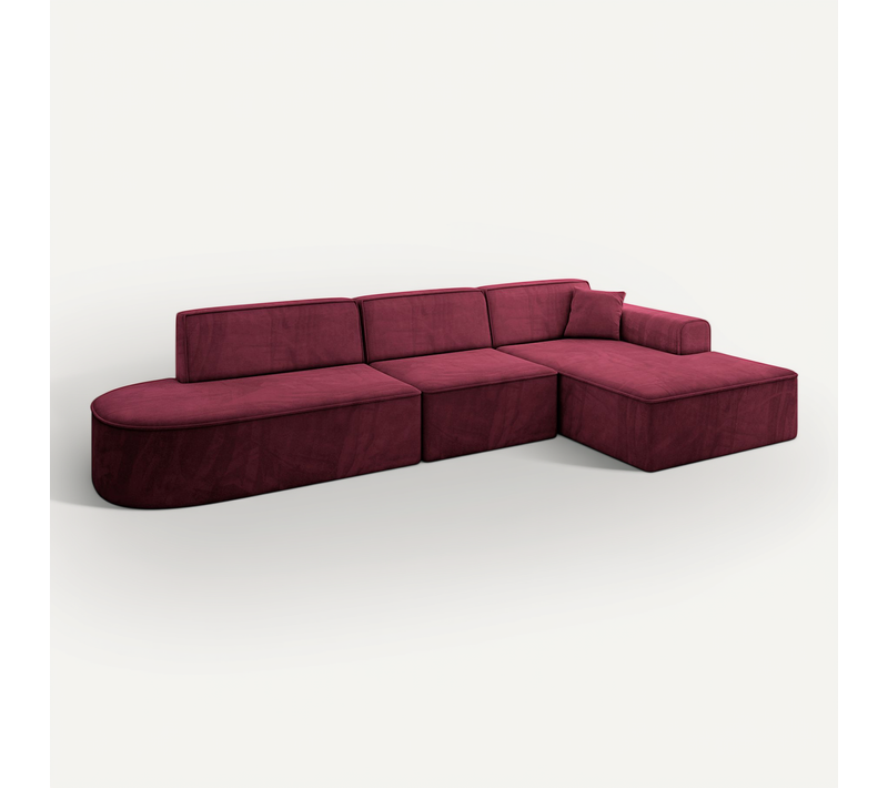 Canapé D'angle Irea-l2-v3 327x165x77 Angle Droit En Velours - Rouge Bordeaux