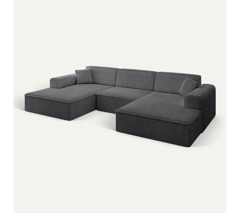 Canapé D'angle Irea-u1-v3 301x165x80 Panoramique En Tissu - Gris Foncé