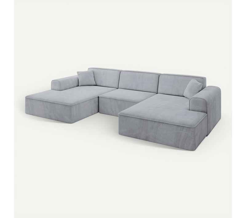 Canapé D'angle Irea-u1-v3 301x165x80 Panoramique En Velours - Gris Clair