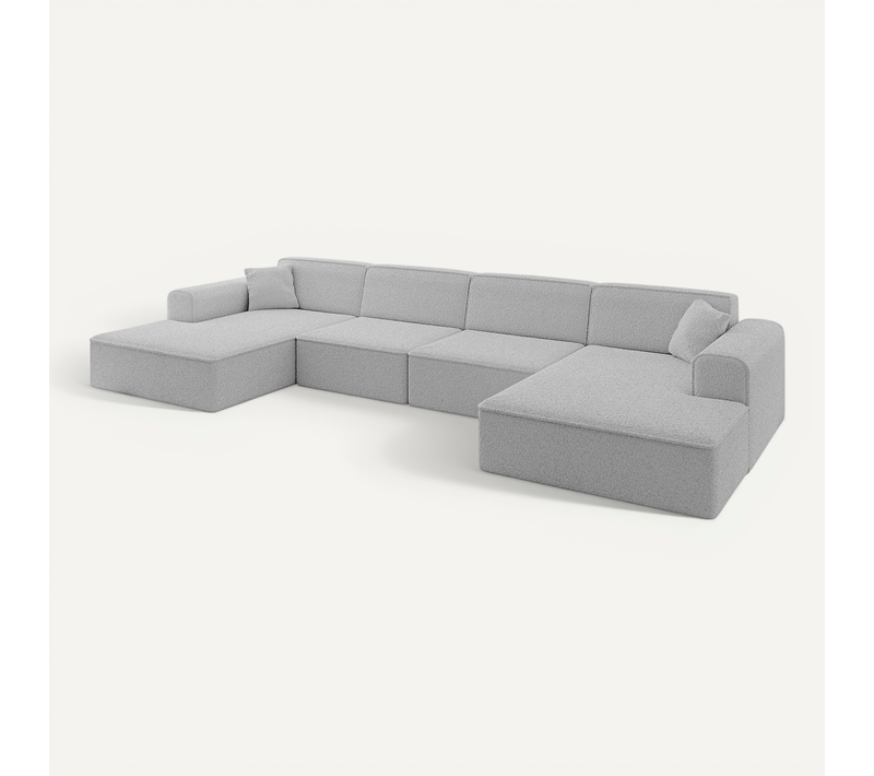 Canapé D'angle Irea-u2-v3 386x165x77 Panoramique En Tissu - Gris Clair