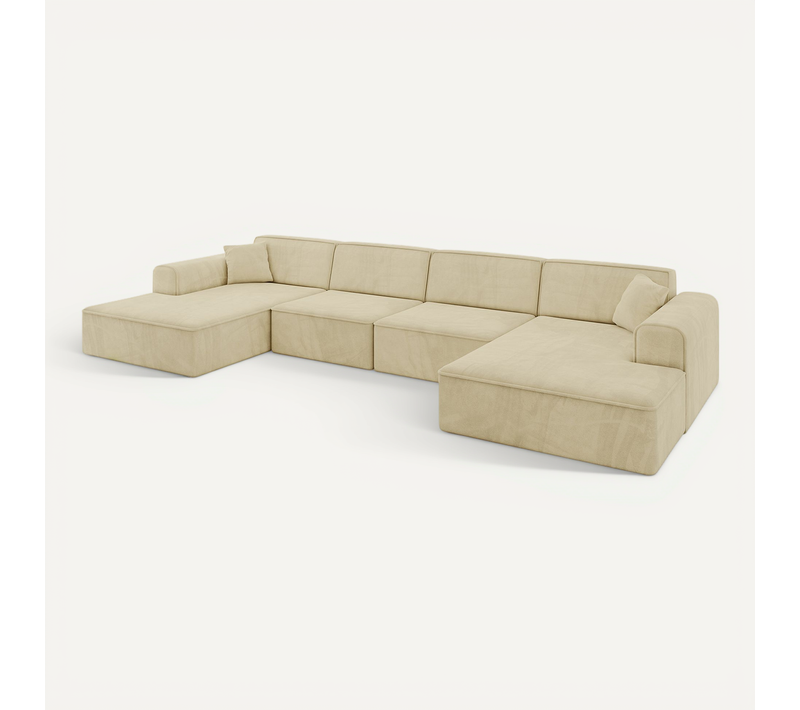 Canapé D'angle Irea-u2-v3 386x165x77 Panoramique En Velours - Beige