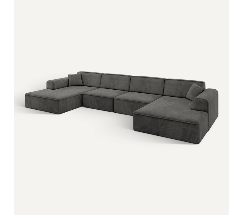 Canapé D'angle Irea-u2-v3 386x165x77 Panoramique En Velours - Gris Foncé
