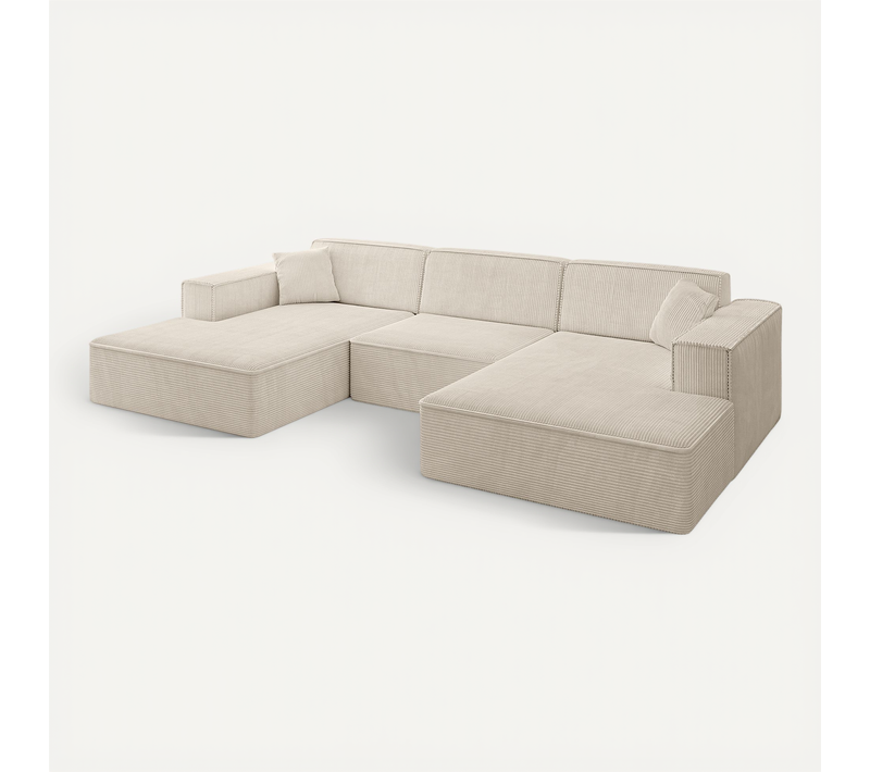 Canapé D'angle Irea-u1-v4 301x165x80 Panoramique En Tissu - Beige