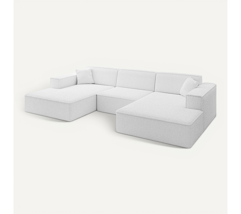 Canapé D'angle Irea-u1-v4 301x165x80 Panoramique En Tissu - Blanc