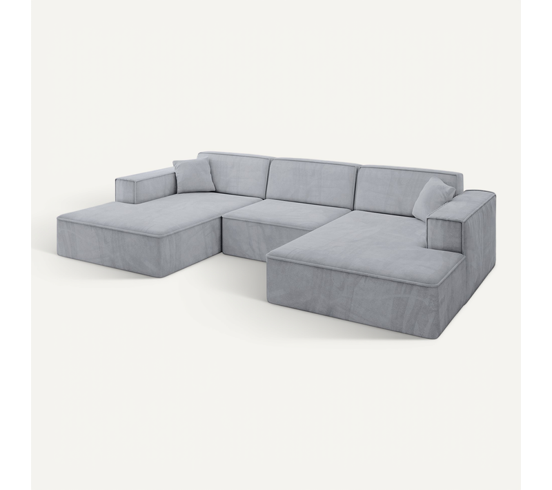 Canapé D'angle Irea-u1-v4 301x165x80 Panoramique En Velours - Gris Clair