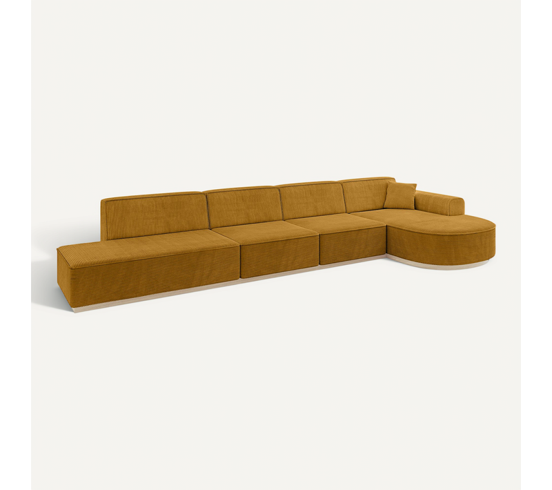 Canapé D'angle Arrio-l3 413x171x83 Angle Droit En Tissu - Jaune Moutarde