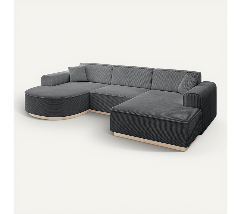 Canapé D'angle Arrio-u1 303x171x83 Angle Panoramique En Tissu - Gris Foncé