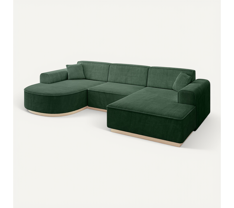 Canapé D'angle Arrio-u1 303x171x83 Angle Panoramique En Tissu - Vert