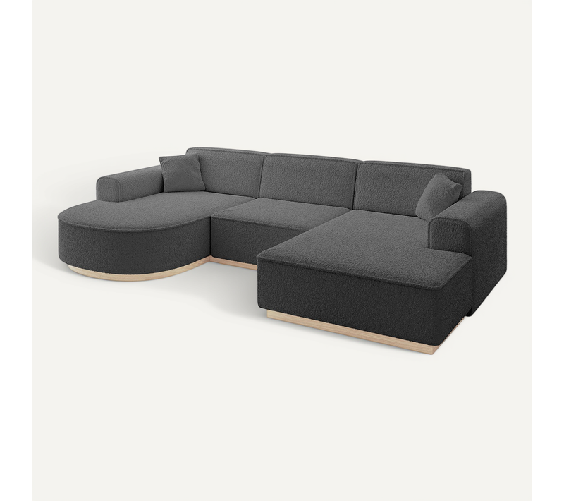 Canapé D'angle Arrio-u1 303x171x83 Angle Panoramique En Bouclette - Gris