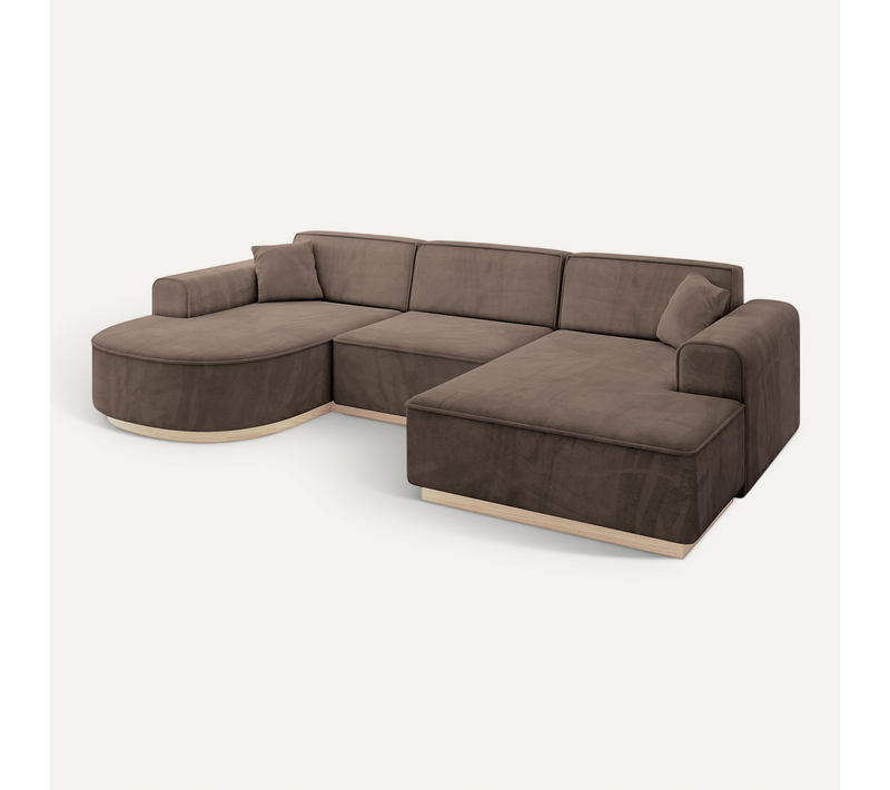 Canapé D'angle Arrio-u1 303x171x83 Angle Panoramique En Velours - Marron