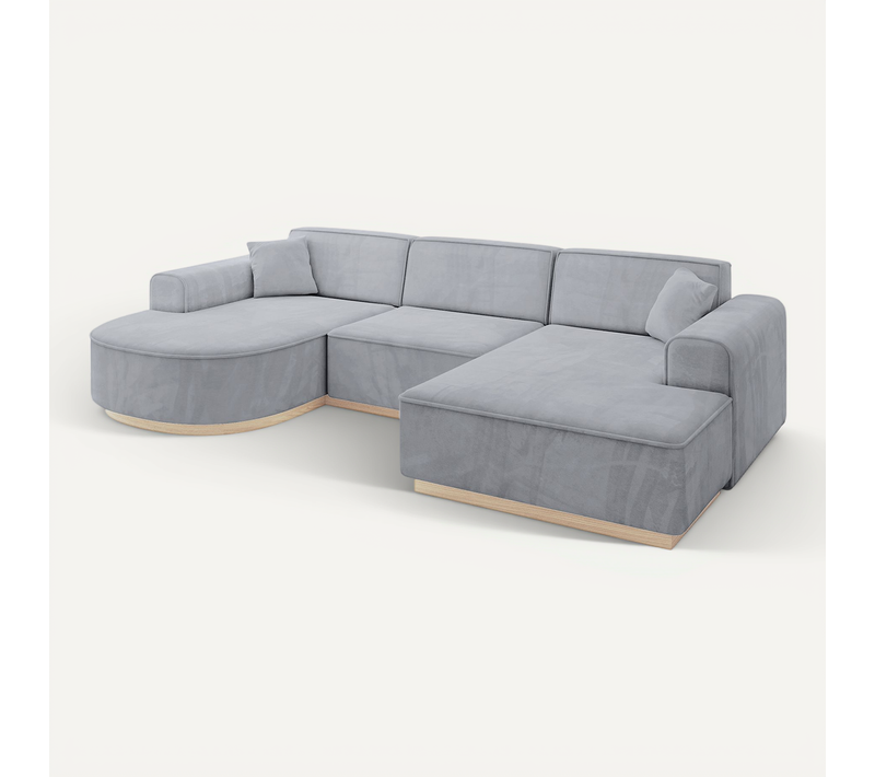 Canapé D'angle Arrio-u1 303x171x83 Angle Panoramique En Velours - Gris
