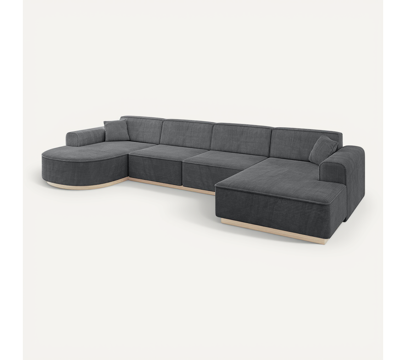 Canapé D'angle Arrio-u2 388x171x83 Angle Panoramique En Tissu - Gris Foncé