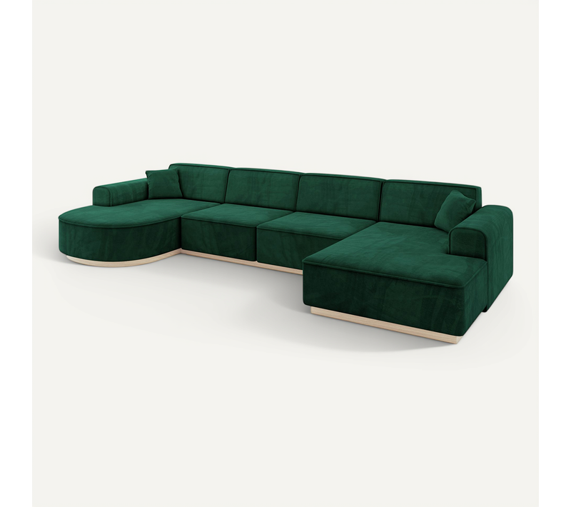 Canapé D'angle Arrio-u2 388x171x83 Angle Panoramique En Velours - Vert