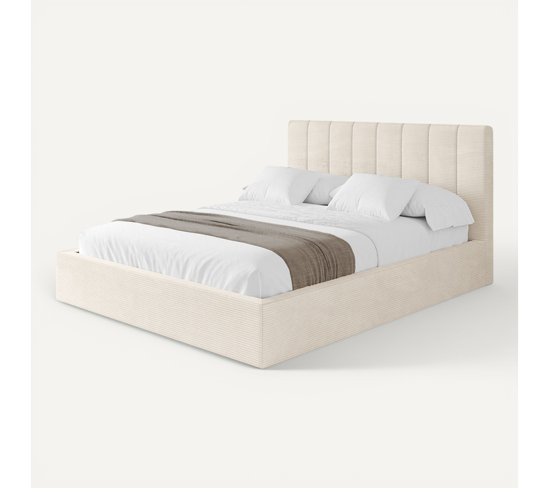 Lit Tapissé Avec Un Coffre De Rangement - Stera 180x200 Beige