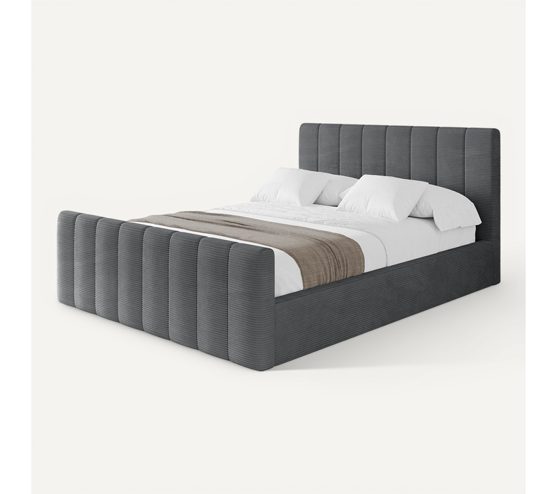Lit Tapissé Avec Un Coffre De Rangement - Stera 180x200 Gris