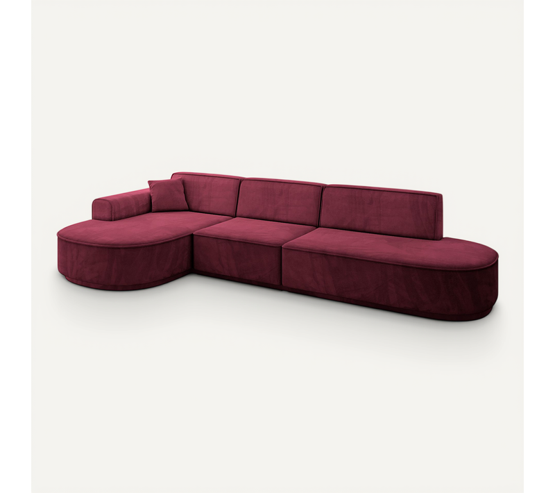 Canapé D'angle Mari-l2-v3 328x171x83  Angle Gauche En Velours - Rouge Bordeaux