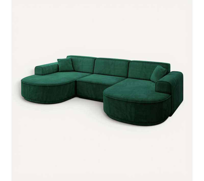 Canapé D'angle Mari-u1-v3 303x171x83 Panoramique En Velours - Vert Foncé