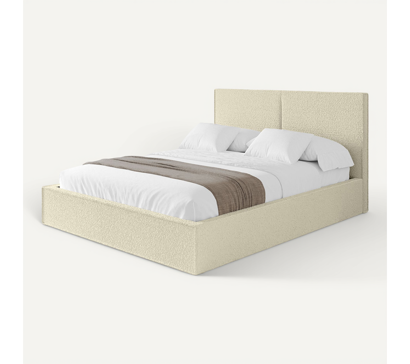 Lit Tapissé Avec Tête De Lit Tissu Bouclé - Emmi 160x200 Cm Beige
