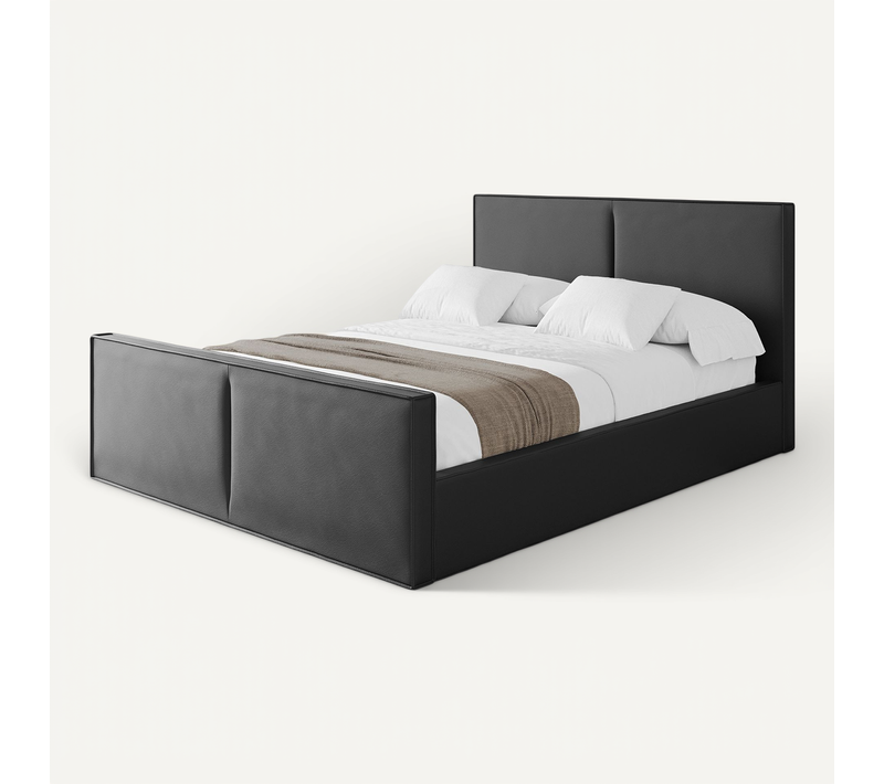 Lit Tapissé Avec Tête De Lit Tissu Imitation Cuir - Emmi-z 160x200 Cm Noir