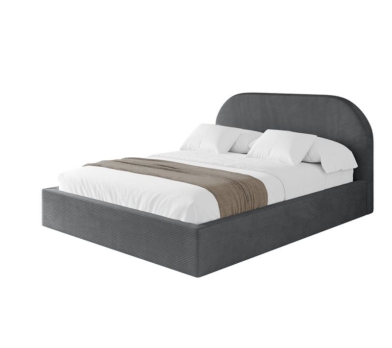 Lit Tapissé Avec Tête De Lit Tissu Velours - Tivon 160x200 Gris