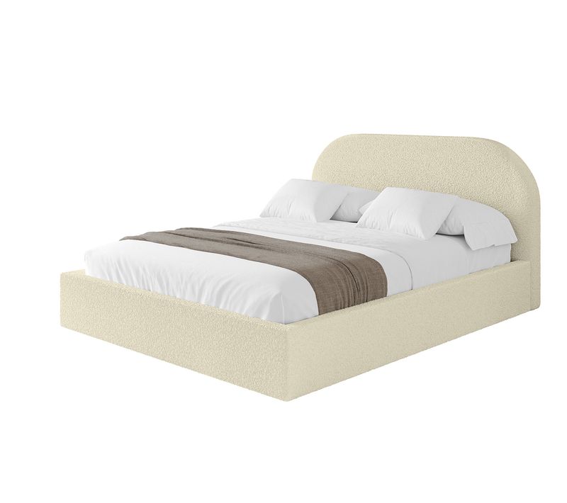 Lit Tapissé Avec Tête De Lit Tissu Bouclé - Tivon 140x200 Cm Beige