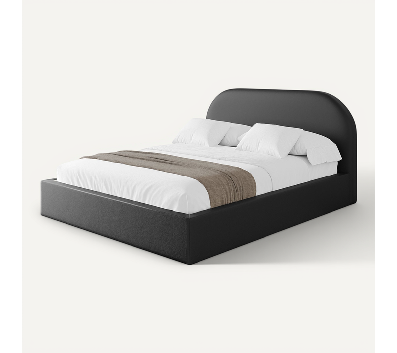 Lit Tapissé Avec Tête De Lit Tissu Imitation Cuir - Tivon 200x200 Noir