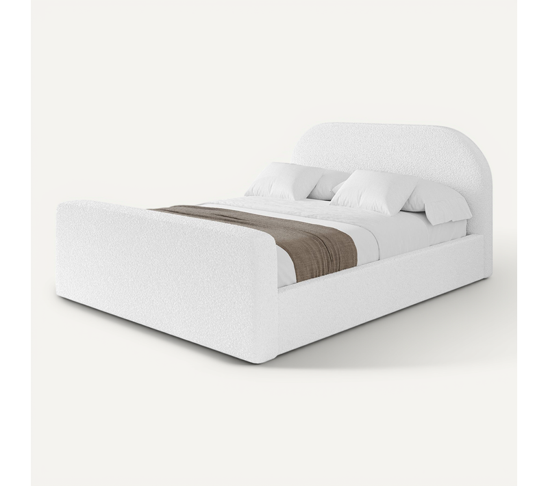 Lit Tapissé Avec Tête De Lit Tissu Bouclé - Tivon-z 140x200 Cm Blanc