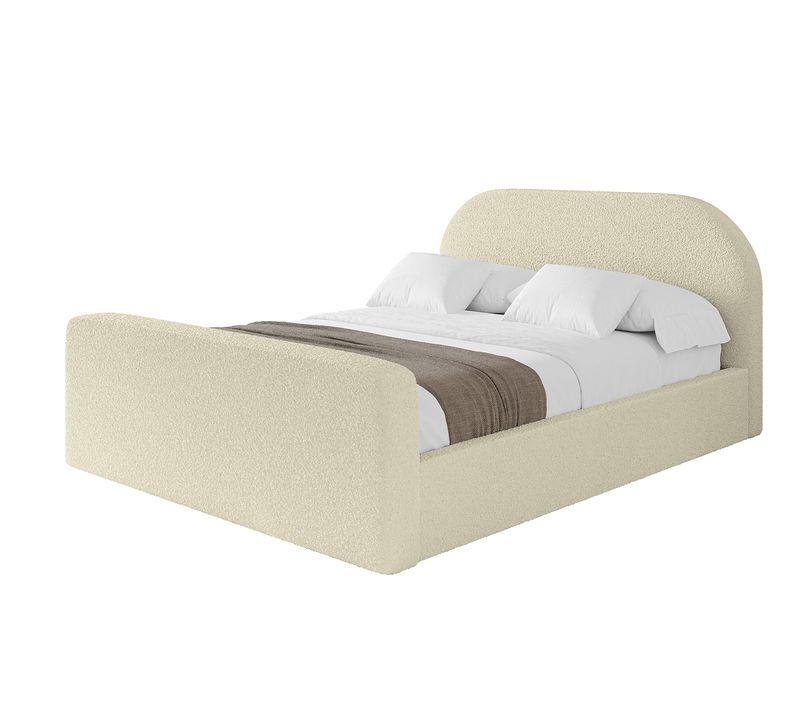 Lit Tapissé Avec Tête De Lit Tissu Bouclé - Tivon-z 140x200 Cm Beige