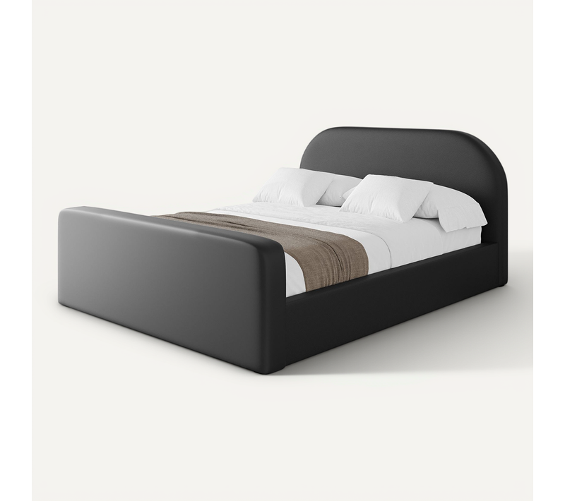 Lit Tapissé Avec Tête De Lit Tissu Imitation Cuir - Tivon-z 160x200 Cm Noir