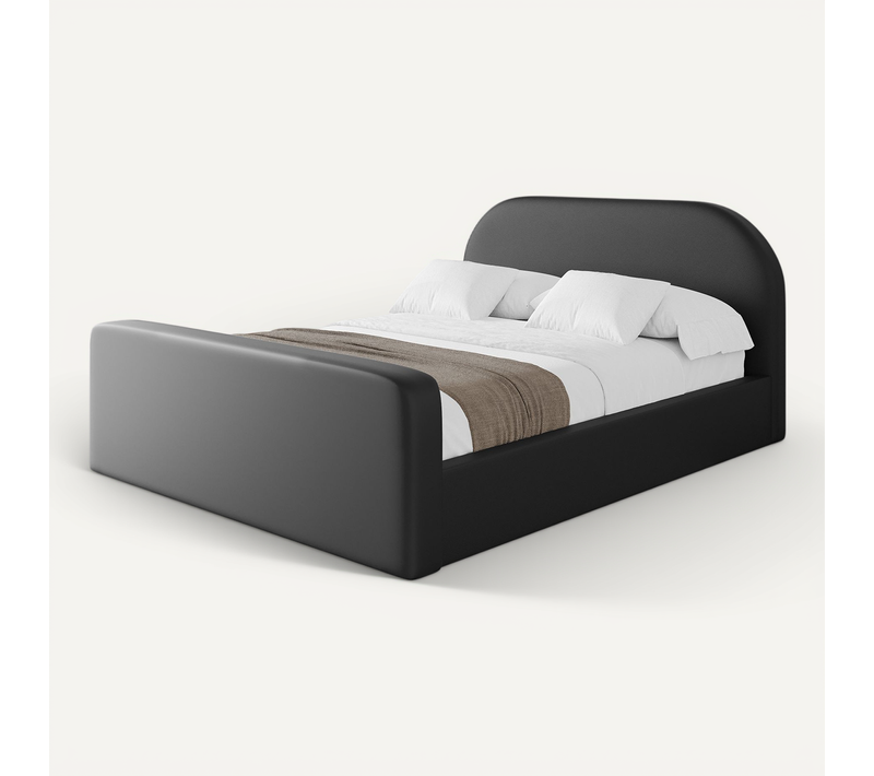 Lit Tapissé Avec Tête De Lit Tissu Imitation Cuir - Tivon-z 180x200 Cm Noir
