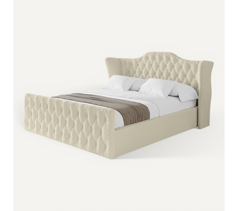 Lit Tapissé Avec Tête De Lit Tissu Bouclé - Zora-z 160x200 Cm Beige