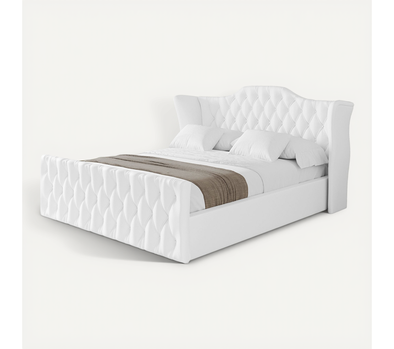 Lit Tapissé Avec Tête De Lit Tissu Imitation Cuir - Zora-z 180x200 Cm Blanc