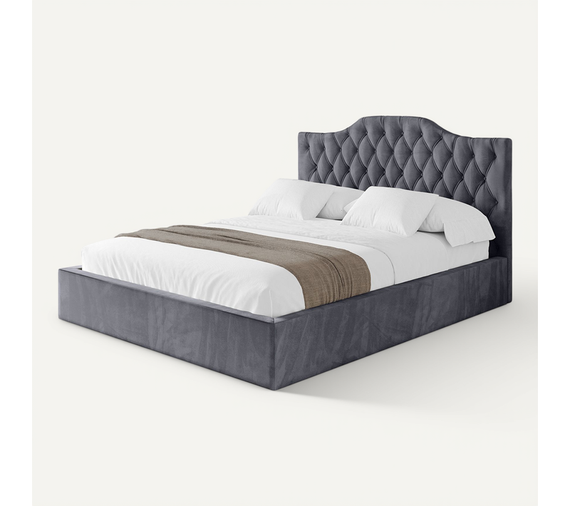 Lit Tapissé Avec Tête De Lit Tissu Pet-friendly - Falio 140x200 Gris Foncé