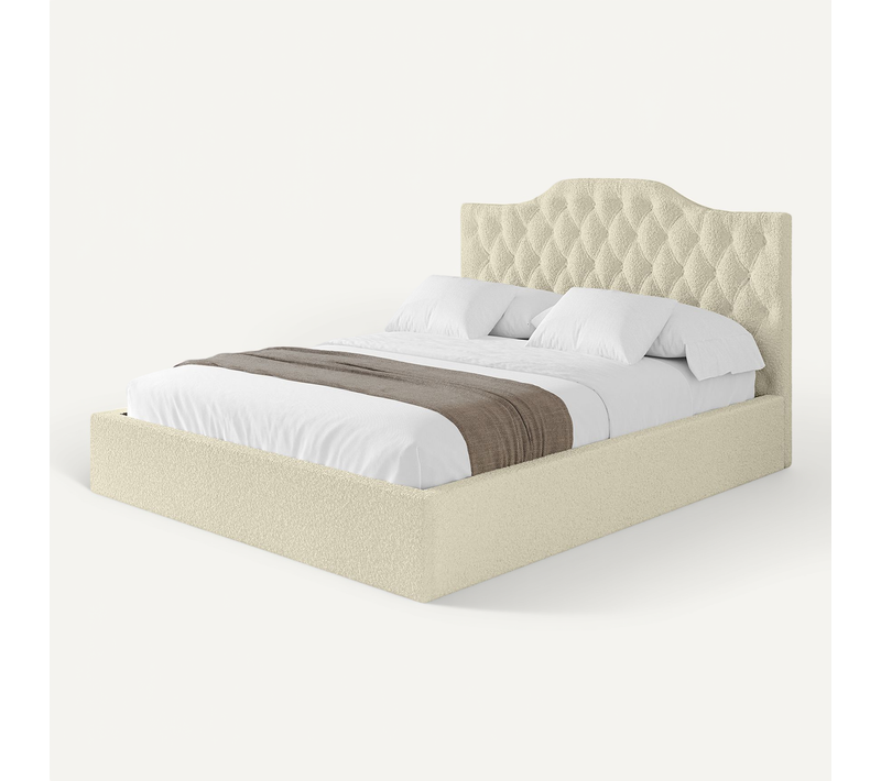 Lit Tapissé Avec Tête De Lit Tissu Bouclé - Falio 140x200 Cm Beige