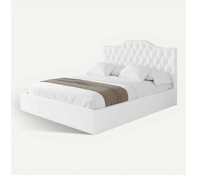 Lit Tapissé Avec Tête De Lit Tissu Imitation Cuir - Falio 180x200 Blanc