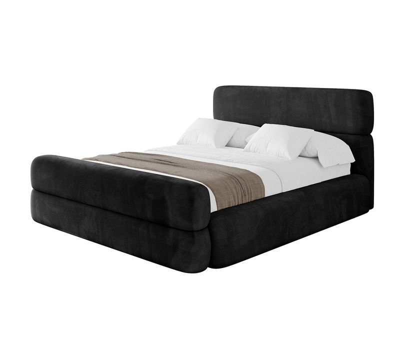 Lit Tapissé Avec Tête De Lit Tissu Pet-friendly - Enora-z 160x200 Cm Noir