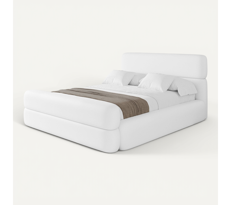 Lit Tapissé Avec Tête De Lit Tissu Imitation Cuir - Enora-z 160x200 Cm Blanc