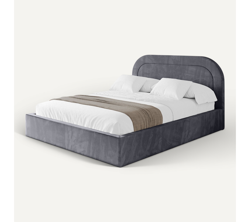 Lit Tapissé Avec Tête De Lit Tissu Pet-friendly - Leray 180x200 Gris Foncé