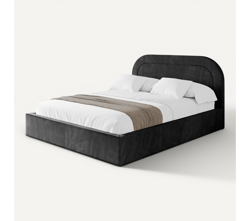 Lit Tapissé Avec Tête De Lit Tissu Pet-friendly - Leray 120x200 Noir