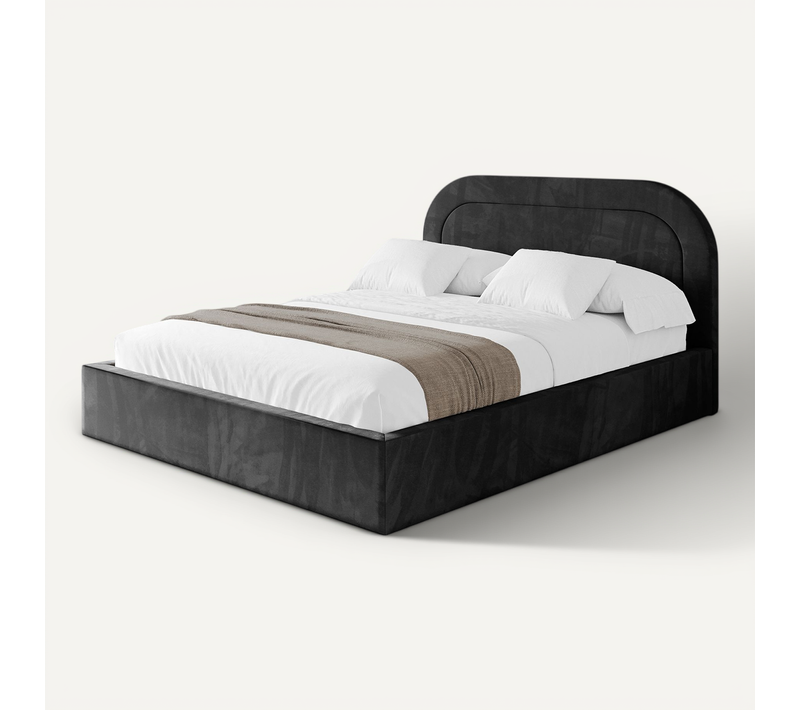 Lit Tapissé Avec Tête De Lit Tissu Pet-friendly - Leray 160x200 Noir