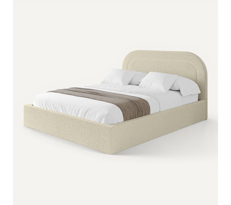 Lit Tapissé Avec Tête De Lit Tissu Bouclé - Leray 160x200 Beige