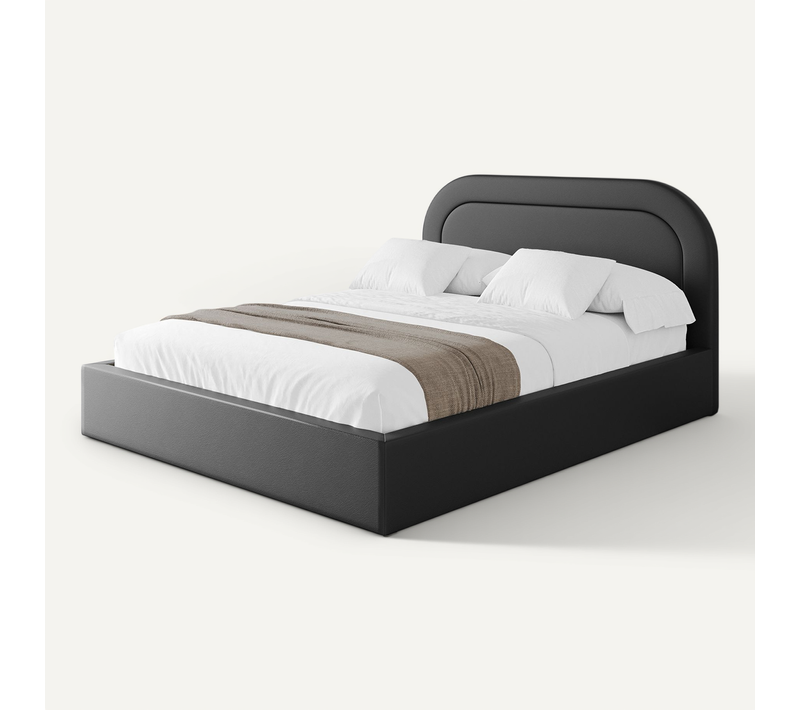 Lit Tapissé Avec Tête De Lit Tissu Imitation Cuir - Leray 140x200 Noir
