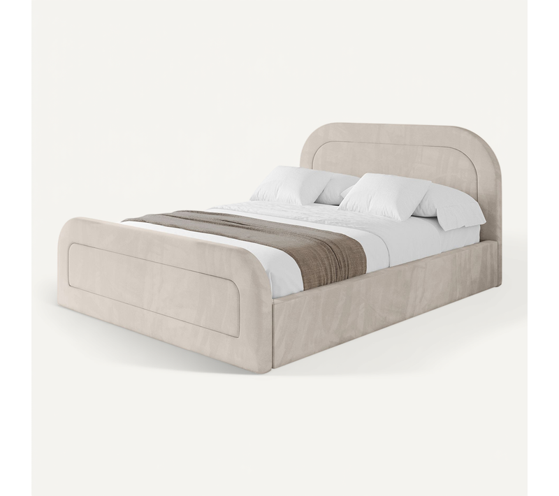 Lit Tapissé Avec Tête De Lit Tissu Pet-friendly - Leray-z 160x200 Beige