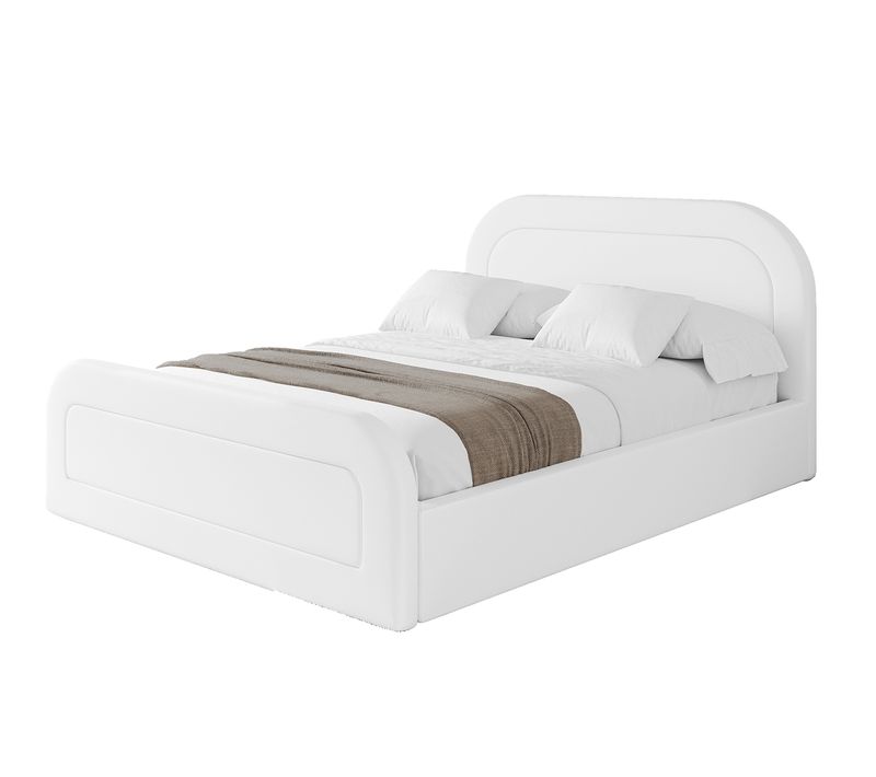 Lit Tapissé Avec Tête De Lit Tissu Imitation Cuir - Leray-z 140x200 Blanc